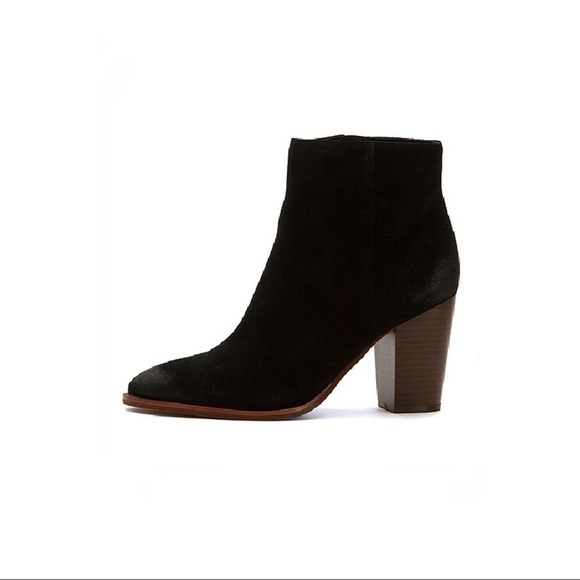 Sam Edelman • Blake suede bootie black leather heeled ankle boot pointed toe - Picture 5 of 16